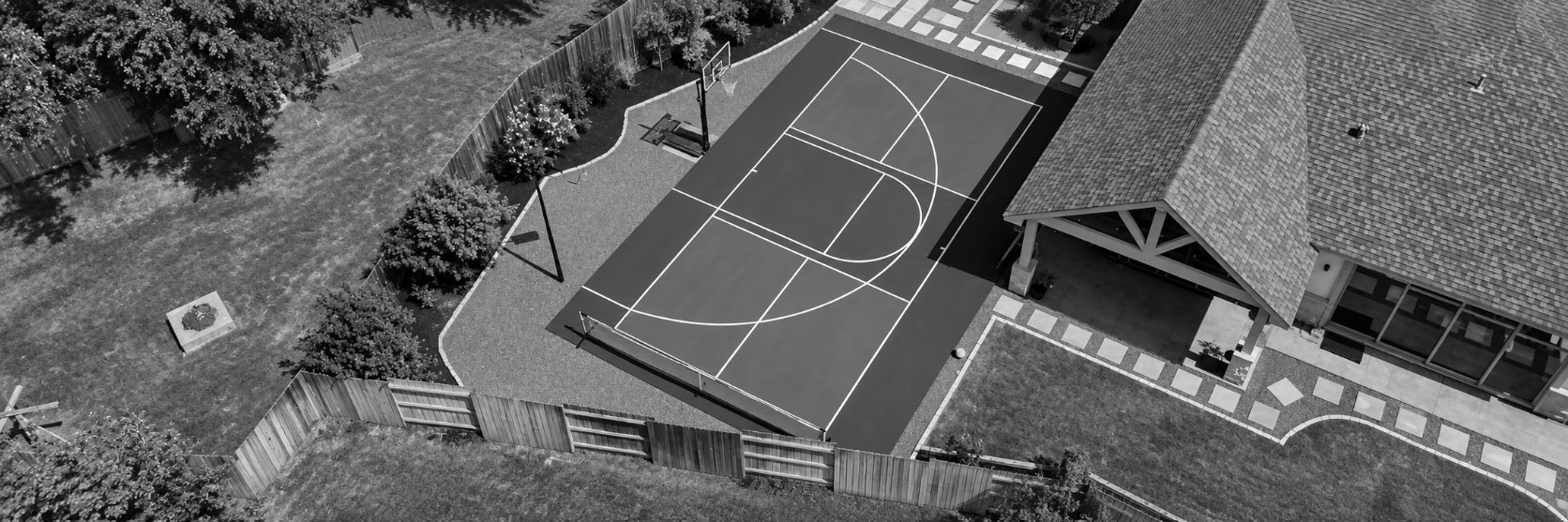 Aerial view of a backyard pickleball court in North Georgia